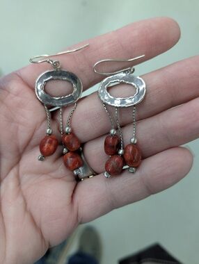 SILPADA Sterling Silver & Red Coral Dangle Earrings W1142, EUC!!!